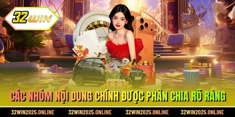 Các nhóm nội dung chính được phân chia rõ ràng